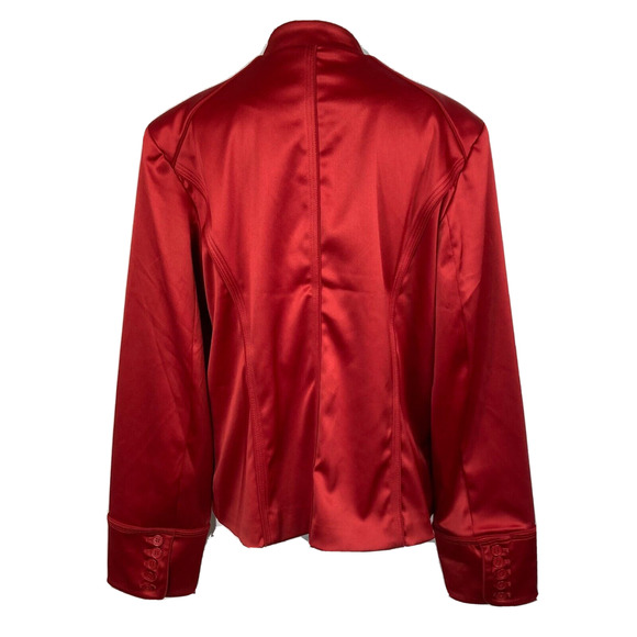 Victor Costa Jacket Blazer Womens Sz M Red Satin Stretch Button Hook Eye - Picture 4 of 9